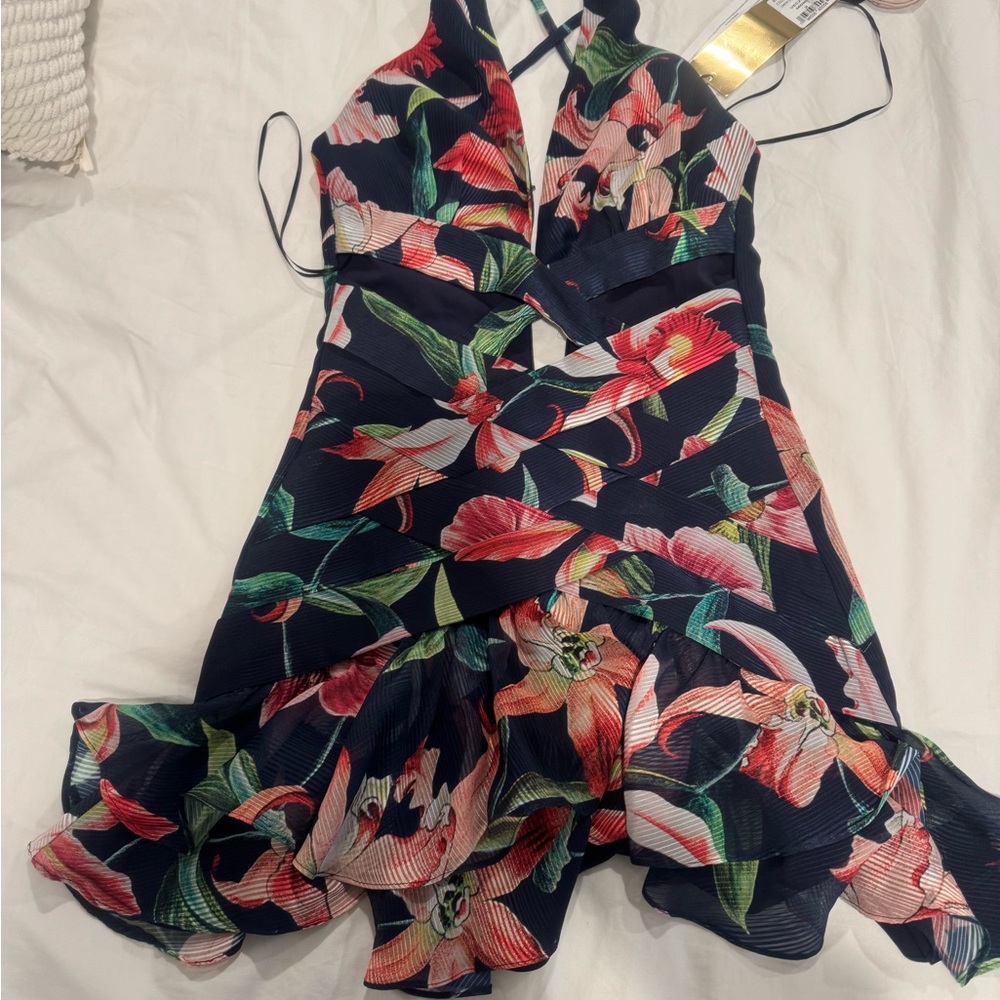 PatBo Laelia Cross-front Mini Dress on FaceMidnight Navy Color